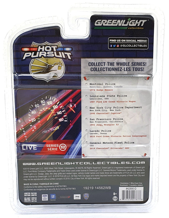 Greenlight 1/64 Scale 42890-D 1994 Jeep Wrangler YJ Police Car San Francisco PD