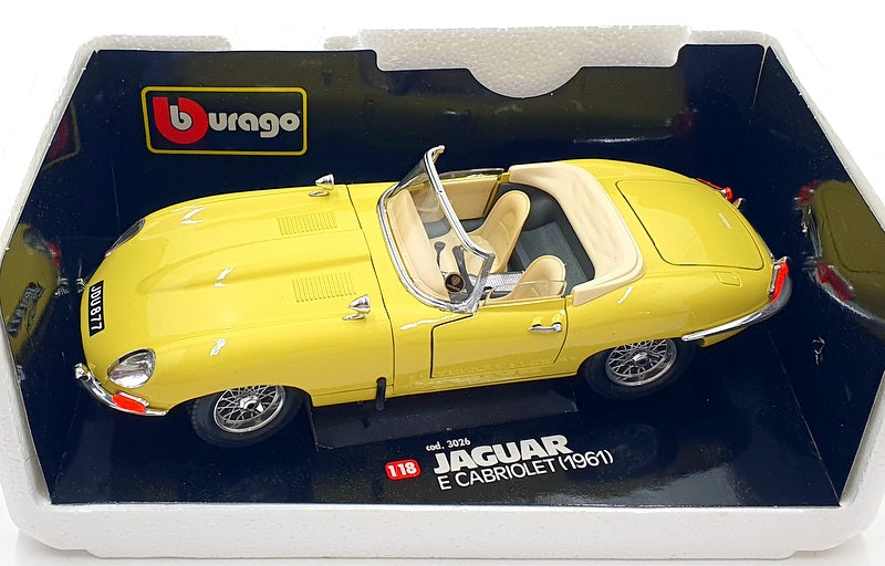 Burago 1/18 Scale Diecast 3026 - Jaguar E-Type Cabriolet 1961 - Yellow