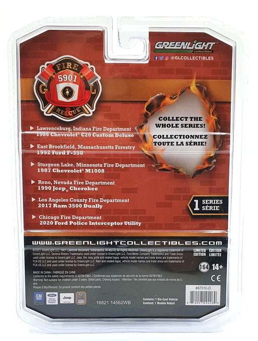 Greenlight 1/64 Scale 67010-D - 1990 Jeep Nevada Fire Department - Red