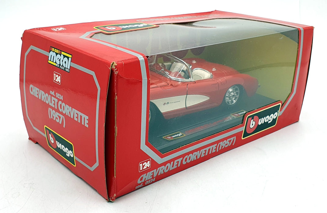 Burago 1/24 Scale Diecast 0524 - 1957 Chevrolet Corvette - Red/White