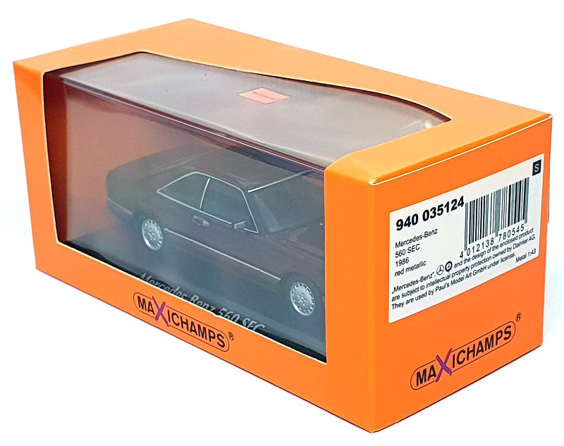 Maxichamps 1/43 Scale 940 035124 - 1986 Mercedes Benz 560 SEC - Met. Red