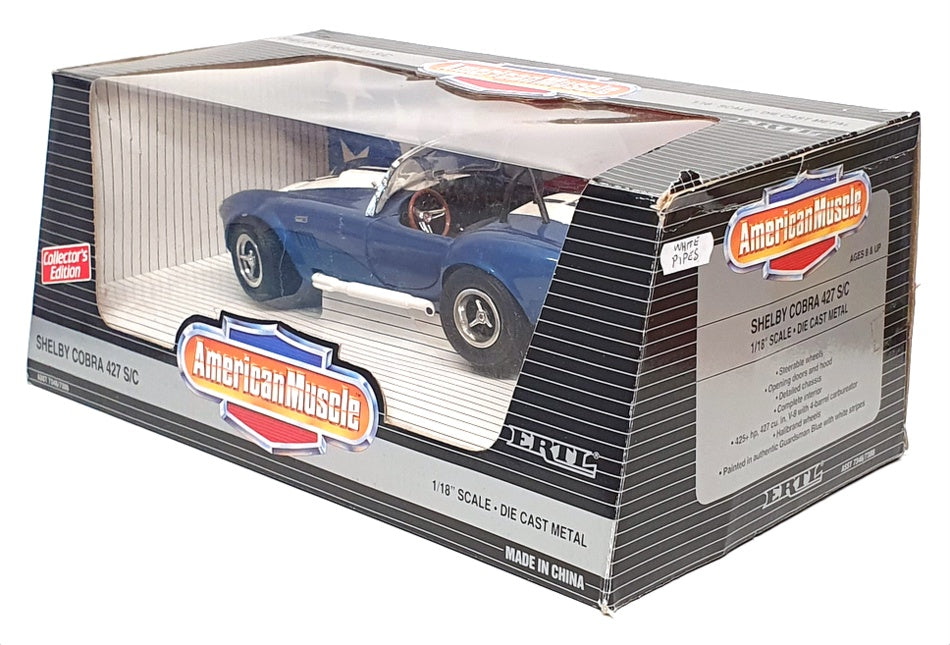 Ertl 1/18 Scale 7386 - Shelby Cobra 427 S/C - Blue/White With White Pipes