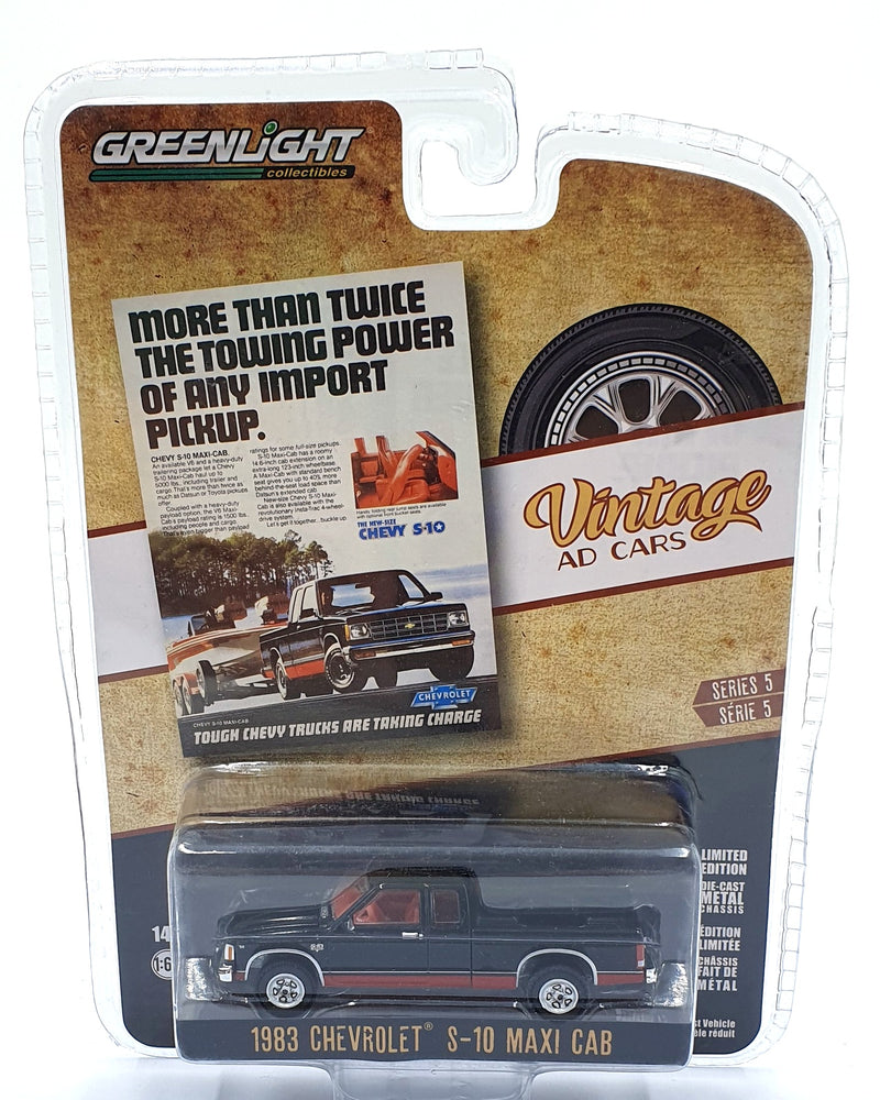 Greenlight 1/64 Scale 39080-E - 1983 Chevrolet S-10 Maxi Cab Truck - Black