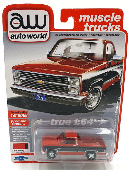 Auto World 1/64 Scale AW64332 - 1984 Chevy Silverado 10 Fleetside Truck - Red
