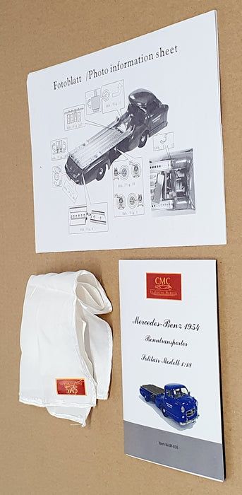 CMC 1/18 Scale Diecast M-036 - 1954 Mercedes Benz Renntransporter Truck - Blue