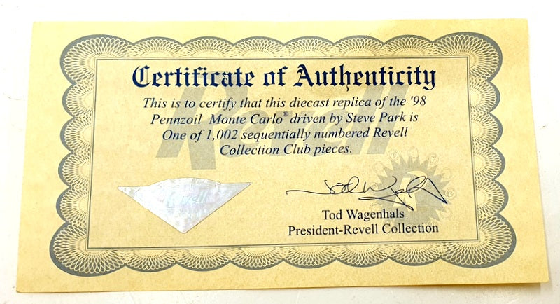 Revell 1/24 Scale V249816339 - Chevrolet Pennzoil #1 Monte Carlo 1998 - Park