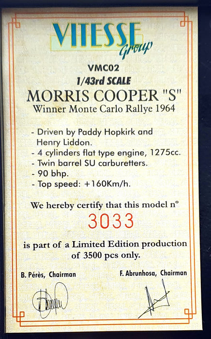 Vitesse 1/43 Scale VMC02 - Morris Cooper "S" #37 1st MC Rally 1964