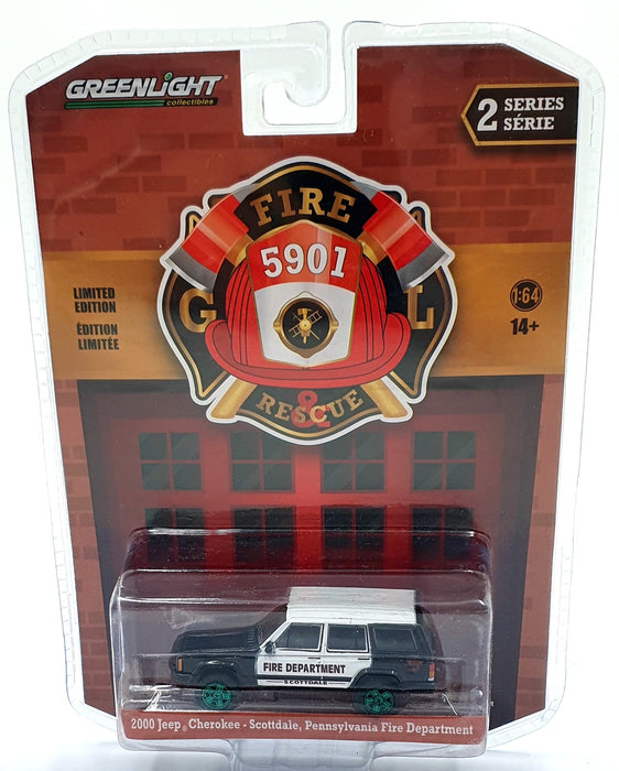 Greenlight 1/64 Scale 67020-D 2000 Jeep Cherokee Fire Department - Green Wheels