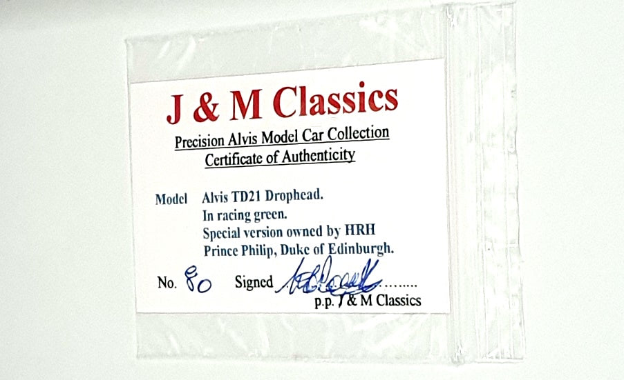 J&M Classics 1/43 Scale JM31 - Alvis TD21 D/H HRH Prince Philip - Racing Green
