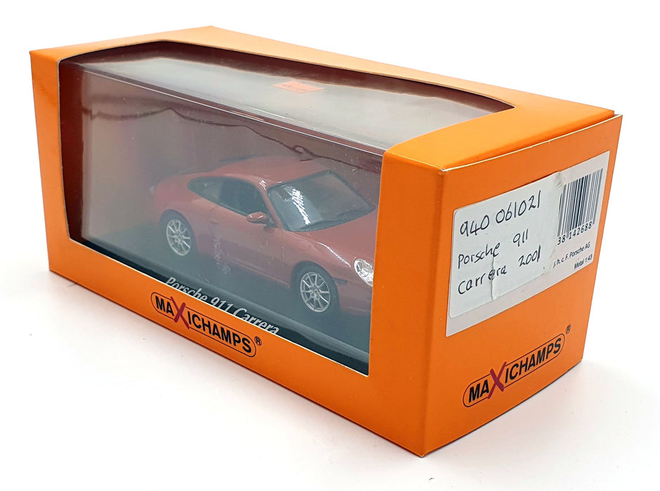Maxichamps 1/43 Scale 940 061021 - 2001 Porsche 911 Carrera - Met Red Orange