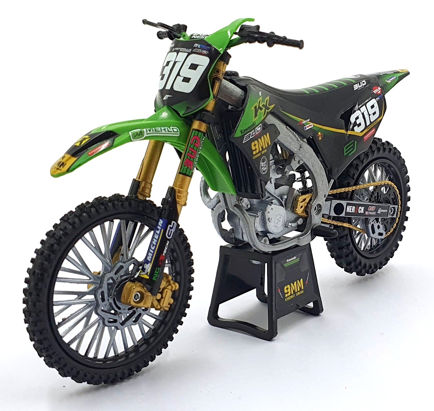 New Ray 1/12 Scale Diecast SS-58183 - Kawasaki KX #319 Bud Racing - Quentin Marc