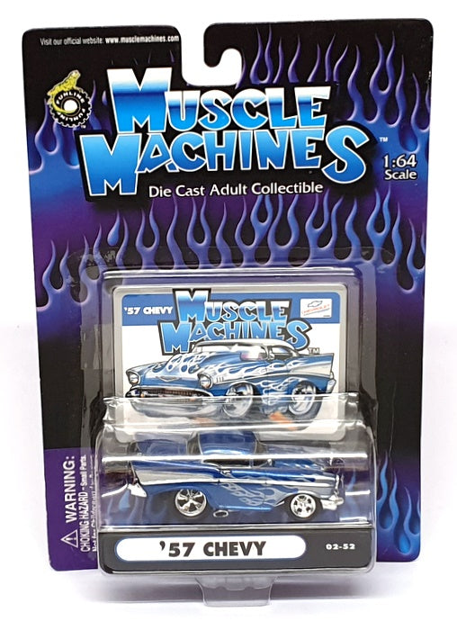 Muscle Machines 1/64 Scale 71161 02-52 - 1957 Chevrolet Chevy - Blue/Silver