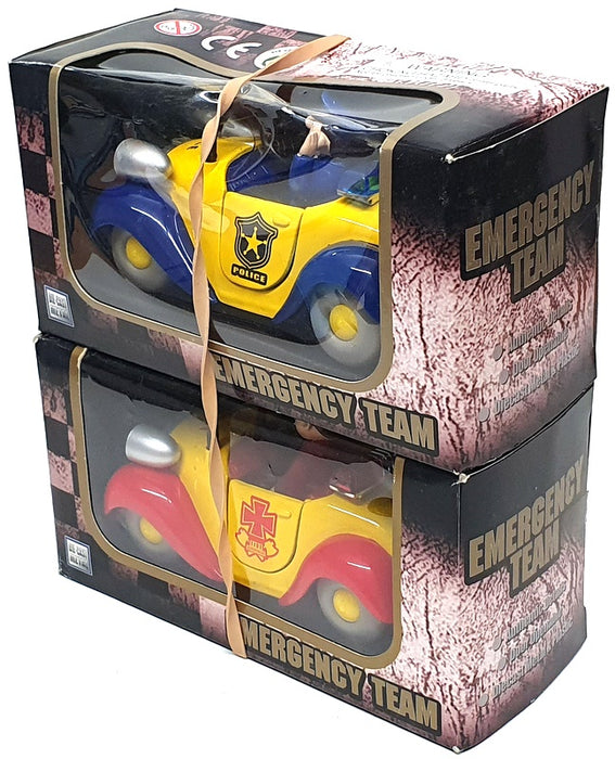 China Brand Appx 12cm Long Diecast DPL618 - 2x Cartoon Type Vehicles Fire Police