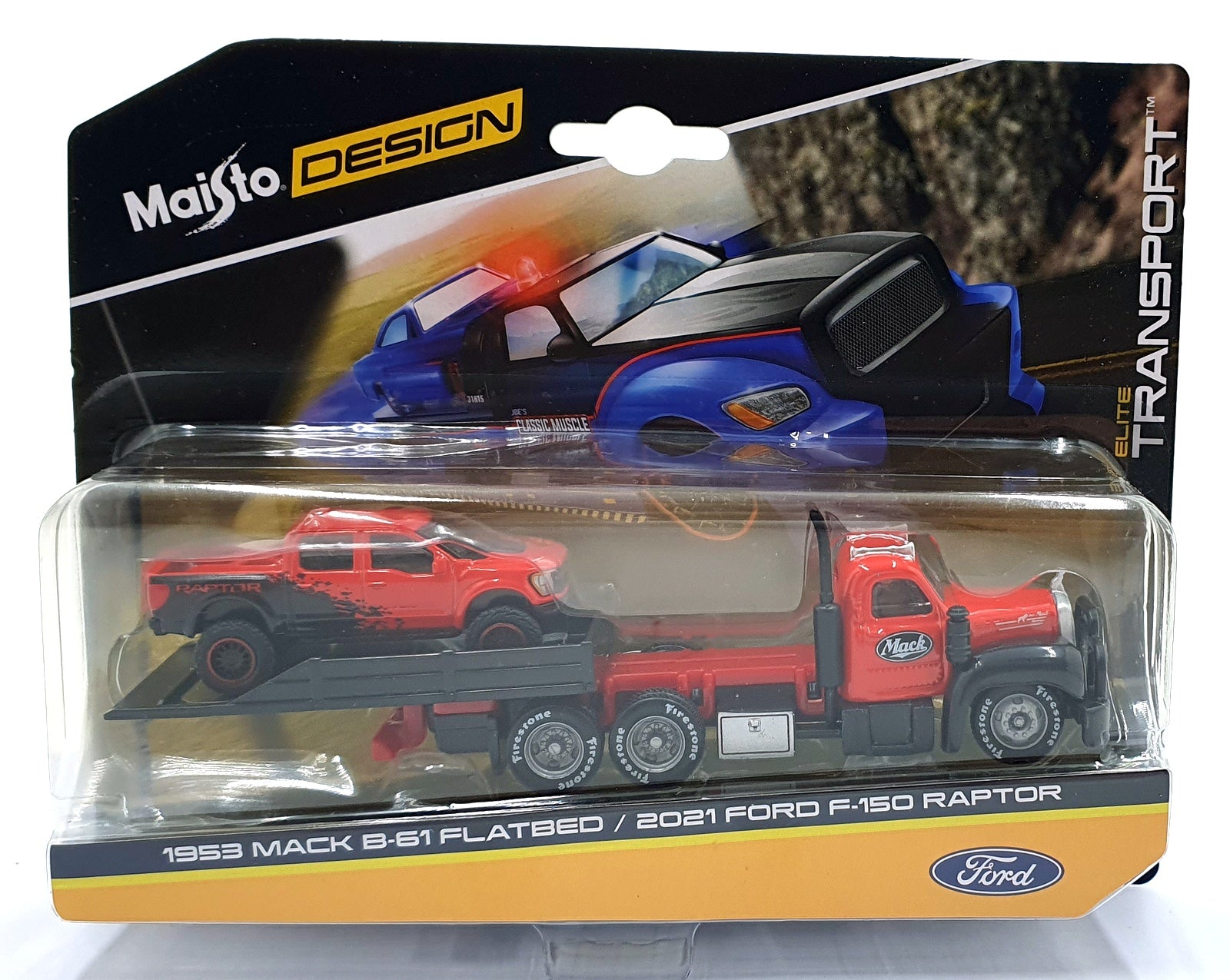 Maisto 1/64 Scale Diecast 15055 - 1953 Mack B-61 Flatbed/2021 Ford F-150 Raptor