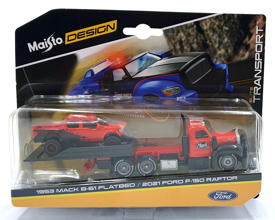 Maisto 1/64 Scale Diecast 15055 - 1953 Mack B-61 Flatbed/2021 Ford F-150 Raptor