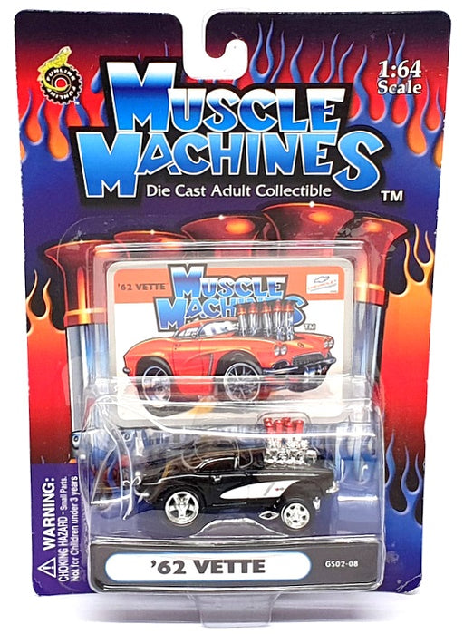 Muscle Machines 1/64 Scale 71172 GS02-08 - 1963 Chevrolet Corvette - Black/White