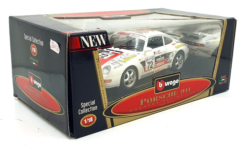 Burago 1/18 Scale 3003 Porsche 911 Carrera '93 Racing #72 Yver/Goueslard/Chereau