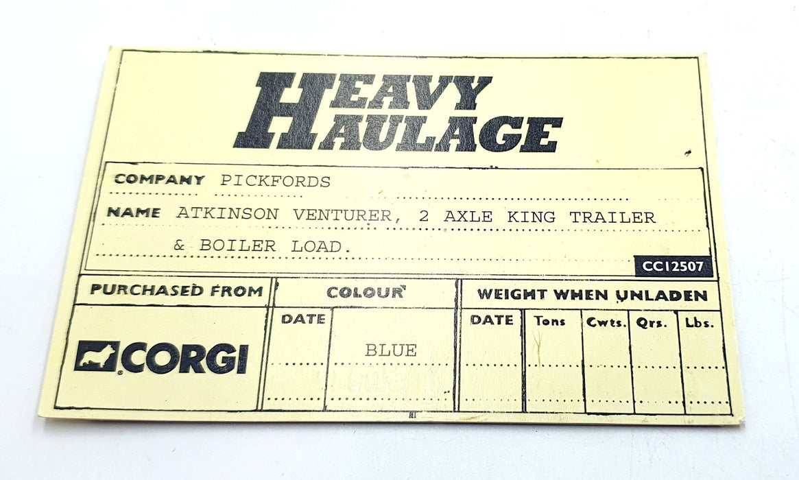 Corgi 1/50 Scale CC12507 Atkinson Venturer 2 Ax. King Trailer & Boiler Load
