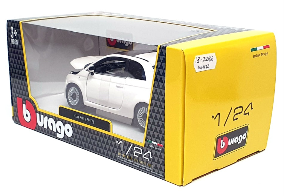 Burago 1/24 Scale Diecast 18-22106 - 2007 Fiat 500 - White