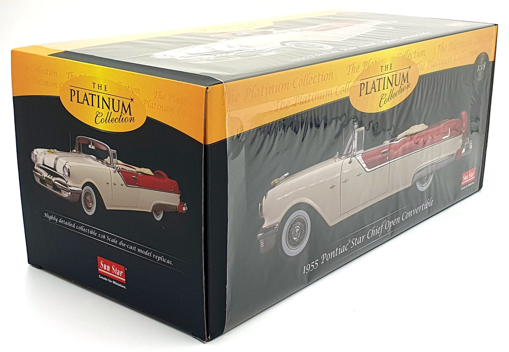 Sun Star 1/18 Diecast 5058 - 1955 Pontiac Star Chief Open Convertible - Red/Grey
