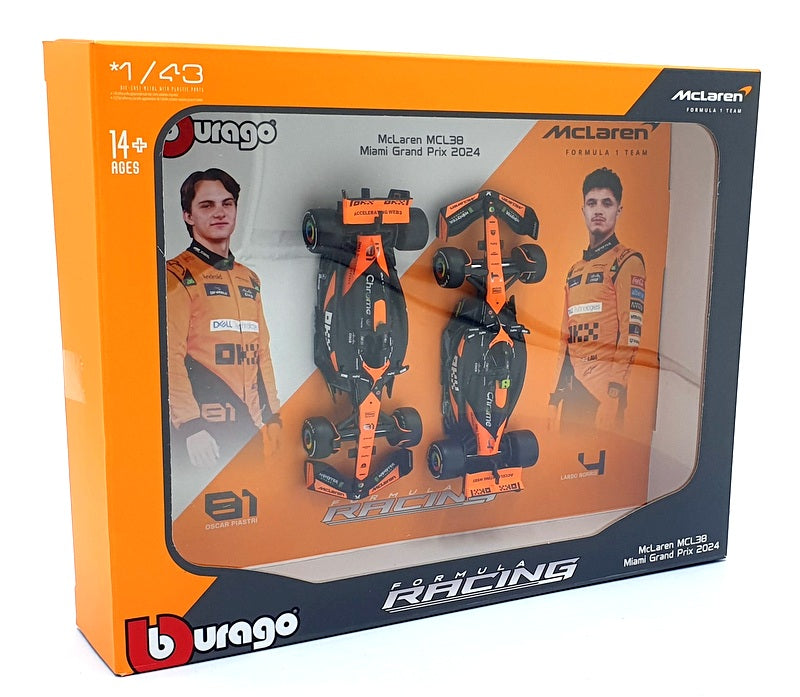 Burago 1/43 Scale 18-38109 McLaren F1 MCL38 Miami GP 2024 #4 #81 Norris Piastri