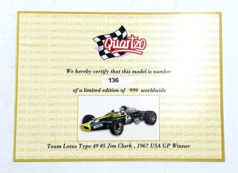 Quartzo 1/18 Scale Diecast 18222 - Lotus Type 49 #5 J.Clark 1967 USA GP