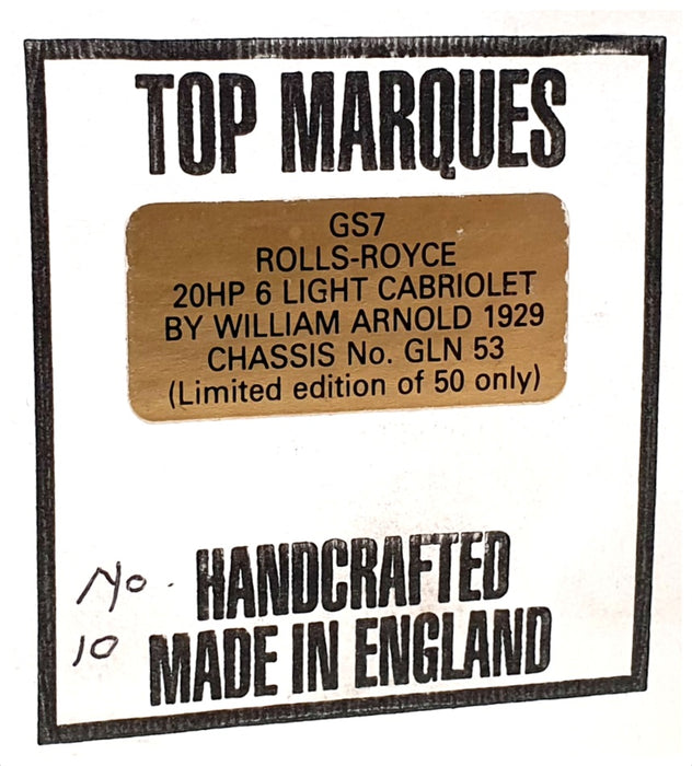 Top Marques 1/43 GS7 - 1929 Rolls Royce 20HP 6 Lgt Cabrio Open - 1 of 50