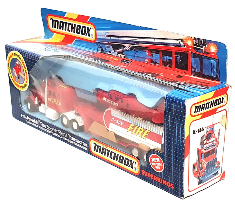 Matchbox Appx 29cm Long K-134 - Peterbilt Fire Spotter Plane Transporter - Red