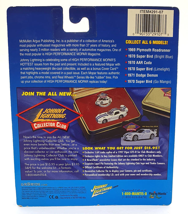 Johnny Lightning 1/64 Scale 291-07 HP MOPAR - 1970 Plymouth AAR Cuda - White