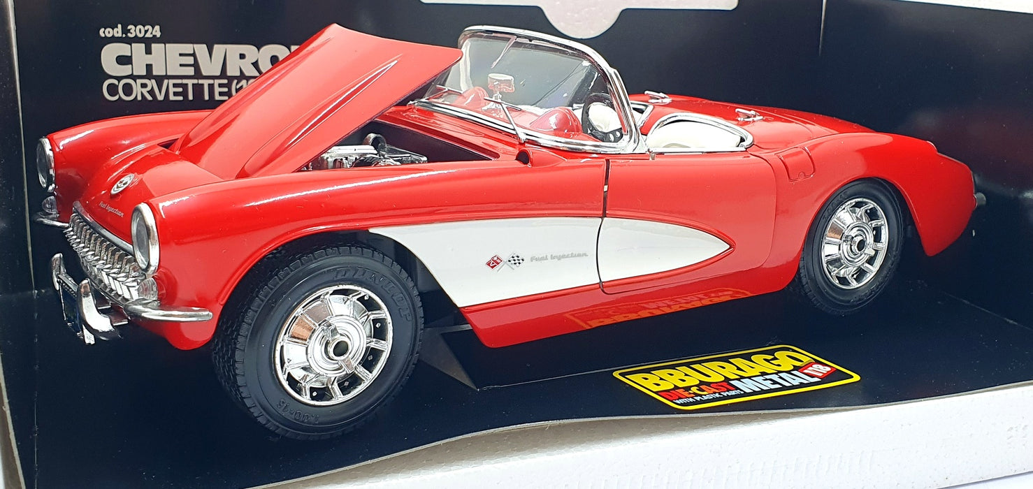 Burago 1/18 Scale Diecast 3024 - 1957 Chevrolet Corvette - Red/White