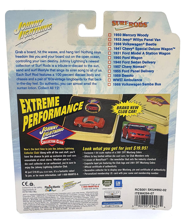 Johnny Lightning 1/64 Scale 294-07 Surf Rods 1933 Jeep Willys Panel Van - Yellow