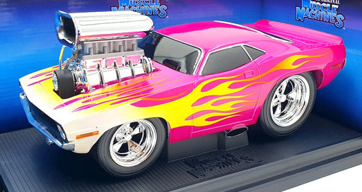 Muscle Machine 1/18 Scale Diecast 61187 - 1970 Plymouth Cuda - Pink with Flame