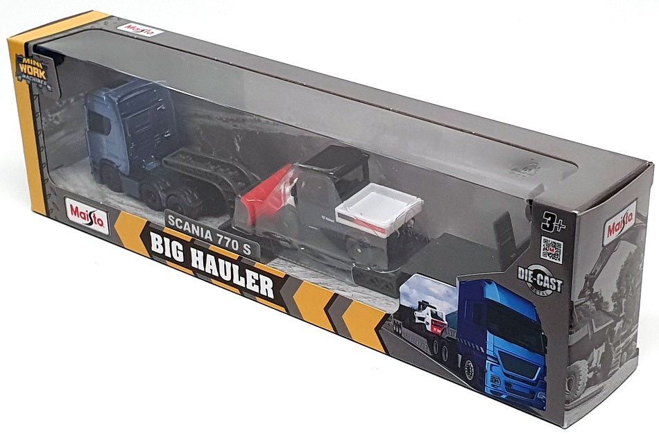 Maisto 11681 - Scania 770 S Big Hauler With Bobcat Excavator - Met Lt Blue