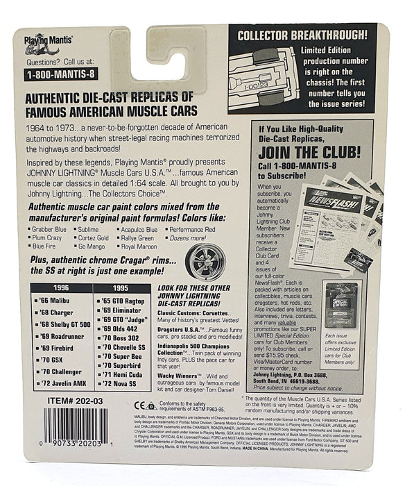 Johnny Lightning 1/64 Scale 202-03 - Muscle Cars 1966 Chevy Malibu - Black