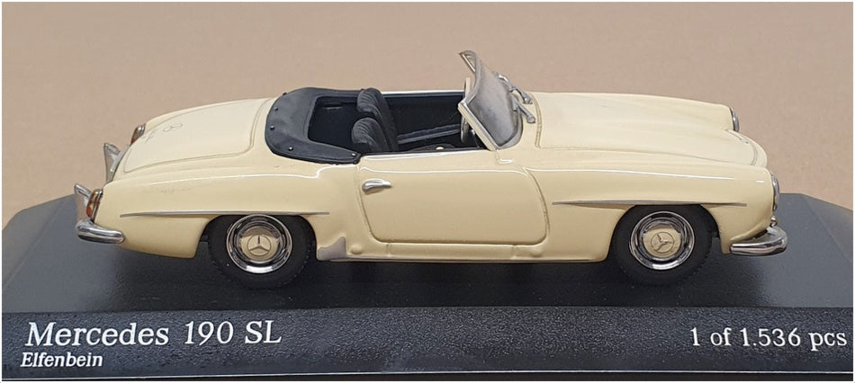 Minichamps 1/43 Scale 430033135 - 1955-62 Mercedes Benz 190 SL Cabrio - Ivory