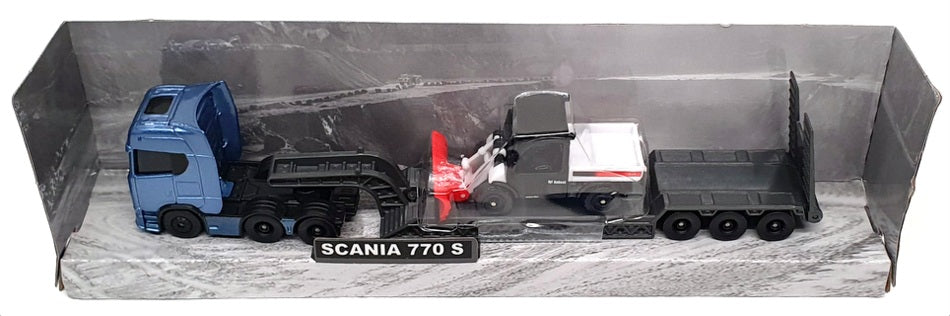 Maisto 11681 - Scania 770 S Big Hauler With Bobcat Excavator - Met Lt Blue