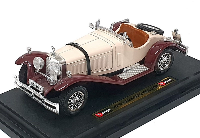 Burago 1/24 Scale 1509 - 1928 Mercedes Benz SSK - Beige/Maroon