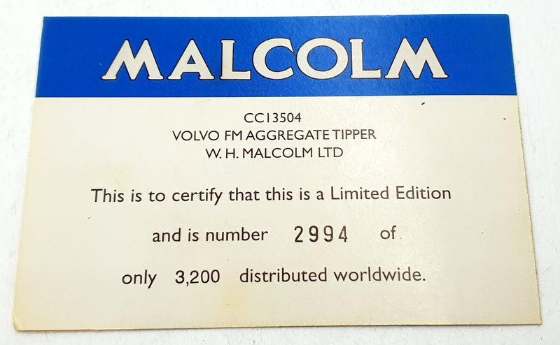 Corgi 1/50 Scale Diecast CC13504 - Volvo FM Aggregate Tipper W.H. Malcom Ltd