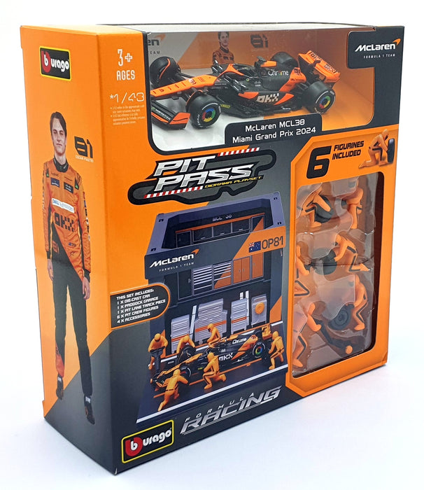 Burago 1/43 Scale 18-38451 - F1 McLaren MCL38 Diorama Miami GP 2024 Piastri