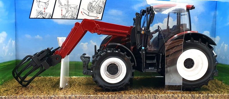 Burago 1/32 Scale Diecast 18-44082 - Valtra N174 Tractor with Grabber - Maroon