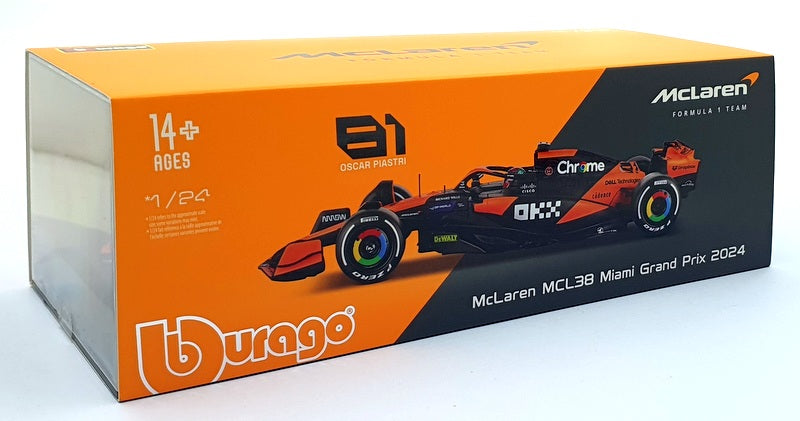 Burago 1/24 Scale Diecast 18-28033 - McLaren MCL38 #81 Miami Grand Prix 2024
