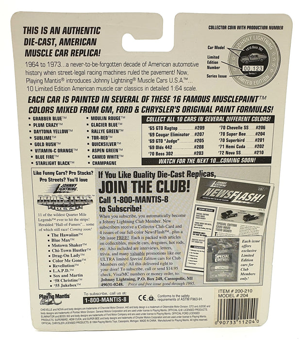 Johnny Lightning 1/64 Scale 200-210 - Muscle Cars USA 1970 Super Bee - Gold