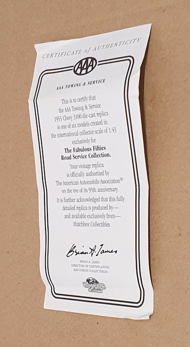 Matchbox 1/43 Scale YRS01-M - 1955 Chevrolet 3100 Tow Truck (AAA) Red