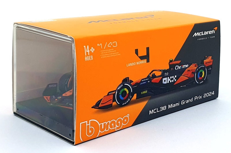 Burago 1/43 Scale 18-38215 - McLaren MCL38 #4 Miami Grand Prix 2024 - Norris