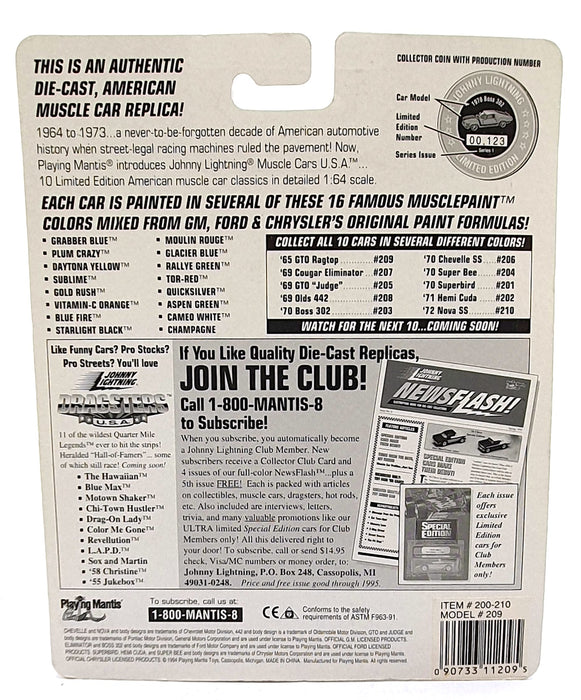 Johnny Lightning 1/64 Scale 200-210 Muscle Cars 1965 Pontiac GTO Series 11 Gold