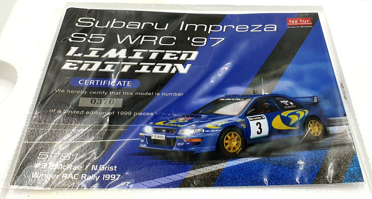 Sun Star 1/18 Diecast 5781 - Subaru Imprezza S5 WRC'97 #3 1st RAC Rally 1997