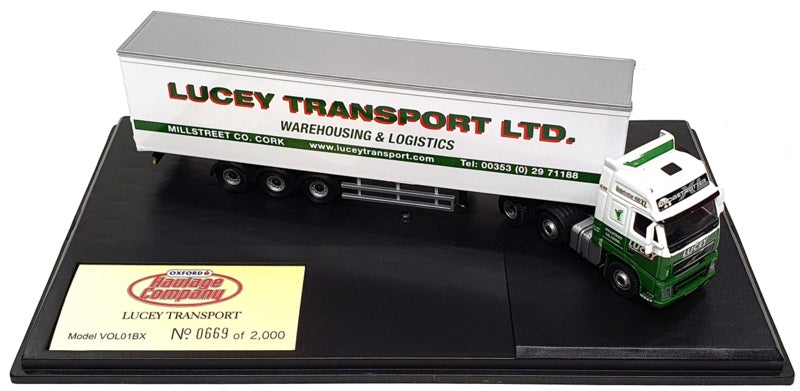 Oxford Diecast 1/76 Scale VOL01BX Volvo FH Box Trailer (Lucy Trans.) Green/White
