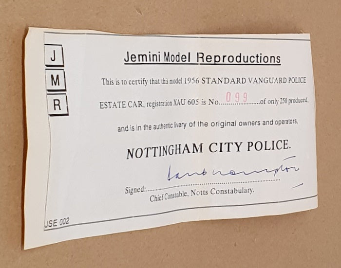 Kenna JMR 1/43 Scale JSE 002 - 1956 Standard Vanguard Est. Notts Police - Black