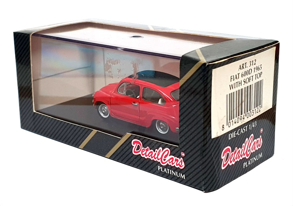 Detail Cars 1/43 Scale ART312 - 1965 Fiat 600D With Soft Top - Red