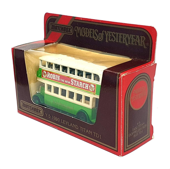 Matchbox Appx 9cm Long Diecast Y-5 - 1929 Leyland Titan Bus R4 - Cream/Green